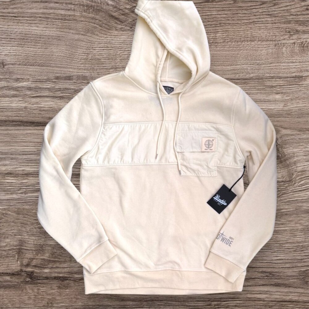 NWT Brooklyn Clothing Mfg Co Cream Ivory Hoodie Chest Pocket Coast-Coast Mens L